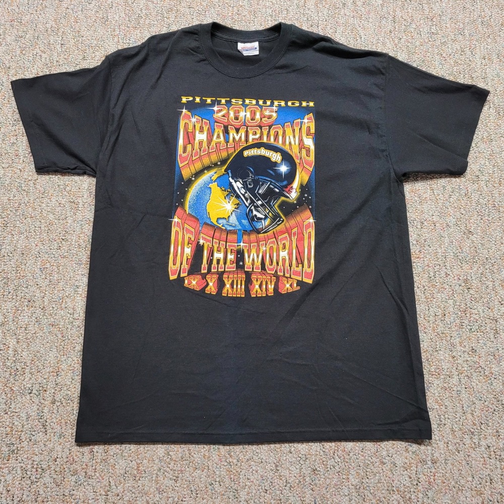 Vintage Pittsburgh Steelers Super Bowl XL Champions Shirt Mens XL Black 2005 Y2K